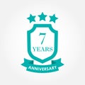 7 years anniversary icon or emblem. 7th anniversary label. Celebration, invitation and congratulation design element. Colorful vec